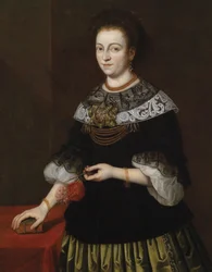 Dame mit Buch und Nelken